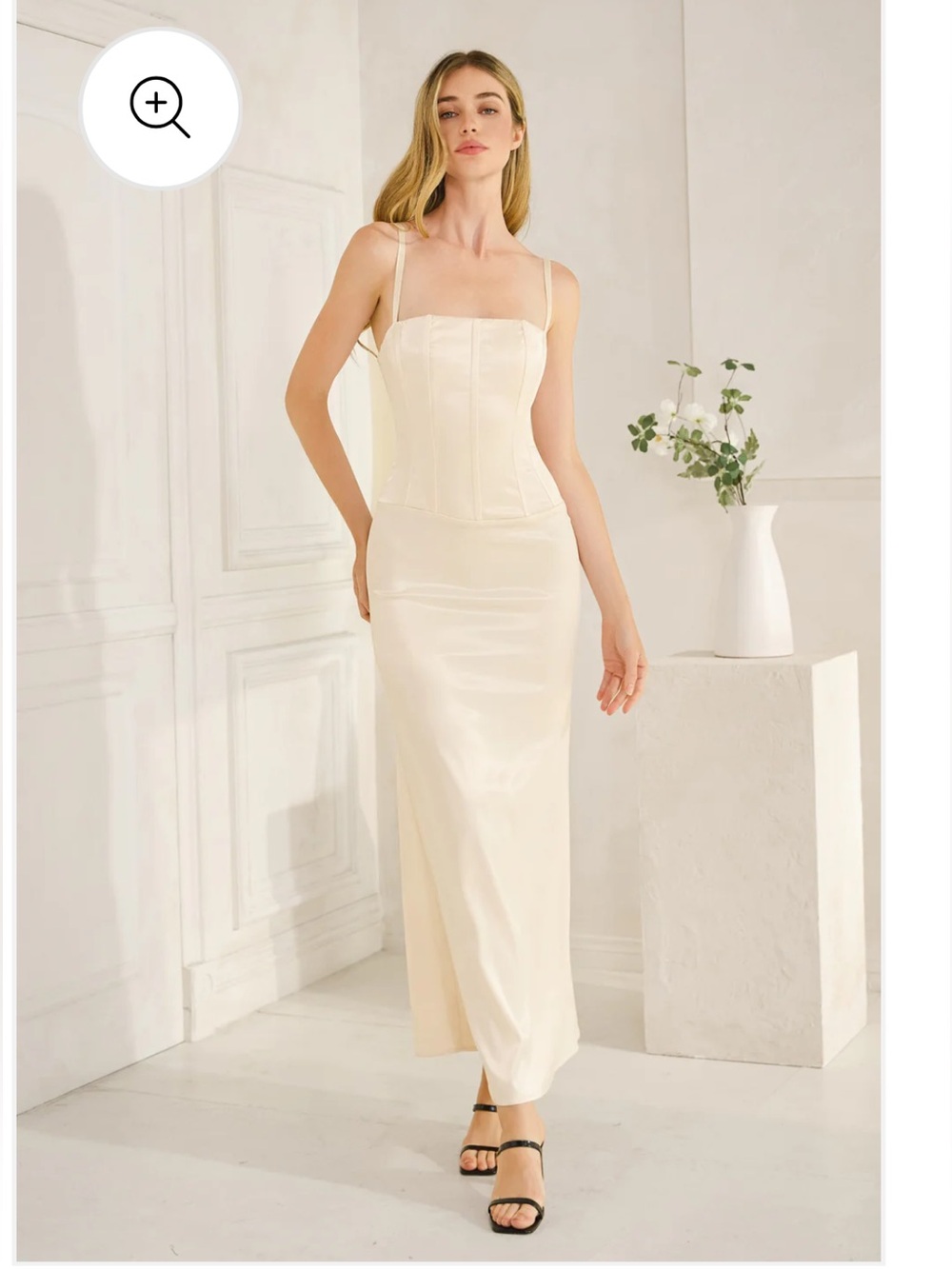 Ivory Satin Corset Slip Dress with Spaghetti Straps